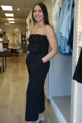 Midnight Ruffle Strapless Wide-Leg Jumpsuit