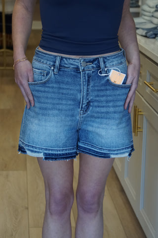 Blair High Rise Distressed Hem Denim Shorts