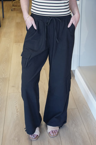Noir Black Cotton Cargo Pants | Matching Set