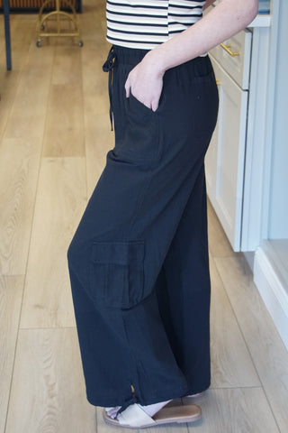 Noir Black Cotton Cargo Pants | Matching Set