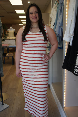 Summer Breeze Red & Cream Striped Maxi Dress