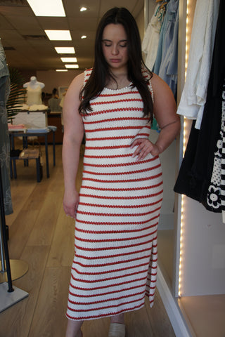 Summer Breeze Red & Cream Striped Maxi Dress