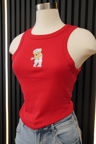 Home Run Honey: Red Teddy Bear Baseball Tank Top