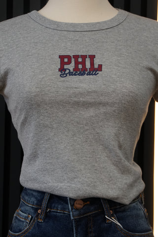 Ballpark Babe Tee | Phillies Grey Y2K Cropped Baby Tee
