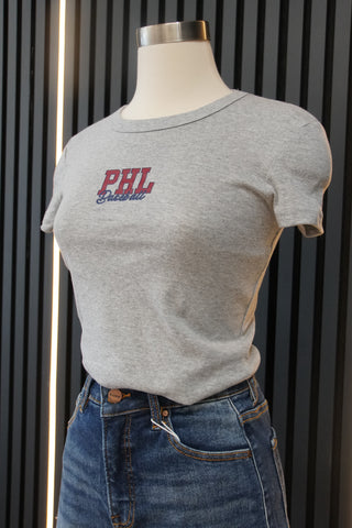 Ballpark Babe Tee | Phillies Grey Y2K Cropped Baby Tee
