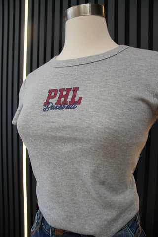 Ballpark Babe Tee | Phillies Grey Y2K Cropped Baby Tee