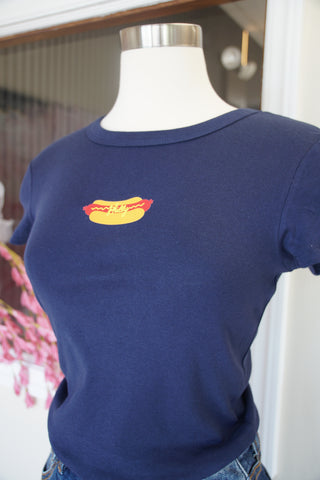 Hotdog Hottie Navy Graphic Baby Tee | Trendy Y2K Summer Top