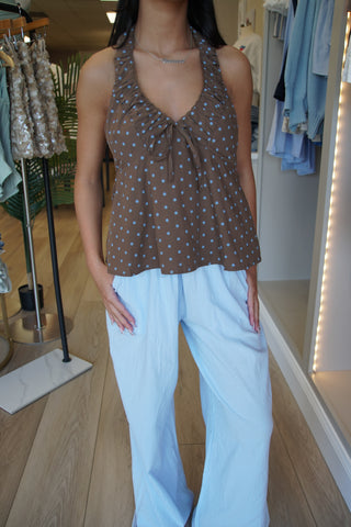 Brown Ruched Halter Top