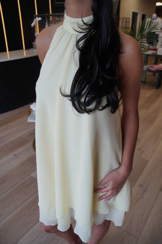 Sun-Kissed Yellow Ruffle Halter Dress