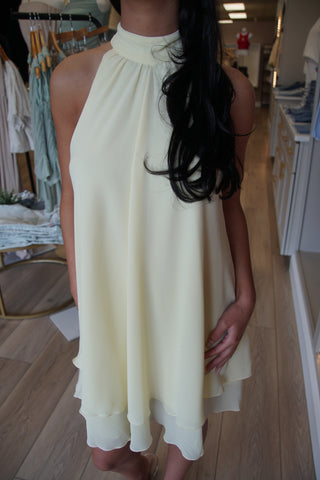Sun-Kissed Yellow Ruffle Halter Dress