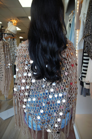 Sequin Crochet Poncho | Boho Fringe Cover-Up