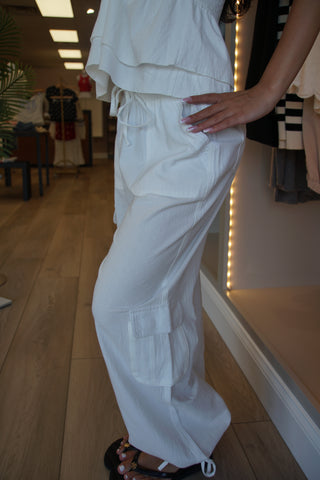 Sienna White Cotton Cargo Pants | Matching Set