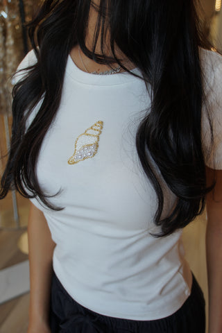 Beaded Seashell Baby Tee