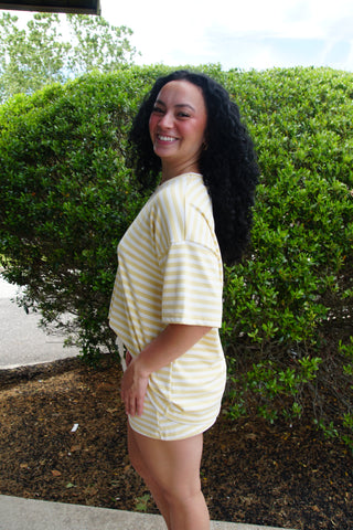 Butter Cream Striped Oversized Lounge Set