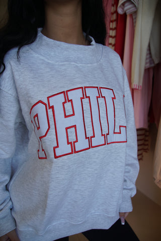 Red Outline Phils Grey Mock Neck