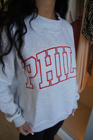 Red Outline Phils Grey Mock Neck