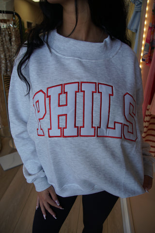 Red Outline Phils Grey Mock Neck