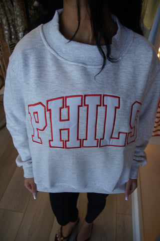 Red Outline Phils Grey Mock Neck