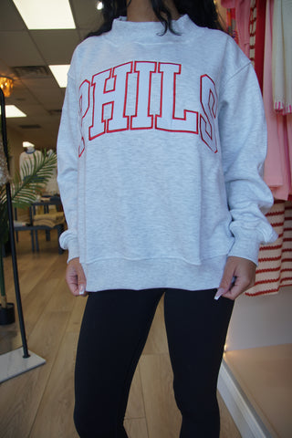 Red Outline Phils Grey Mock Neck