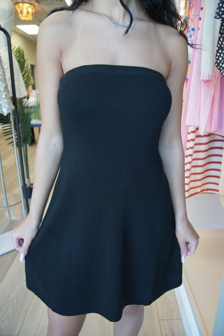 Black Knit Strapless Tube Mini Dress