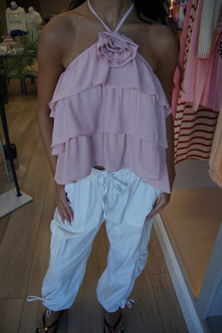 Pink Rosette Halter Top