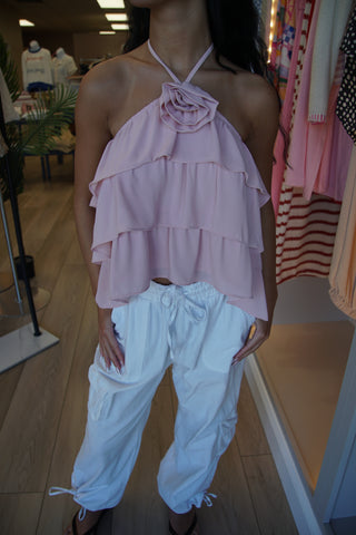 Pink Rosette Halter Top