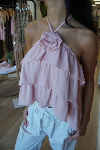 Pink Rosette Halter Top