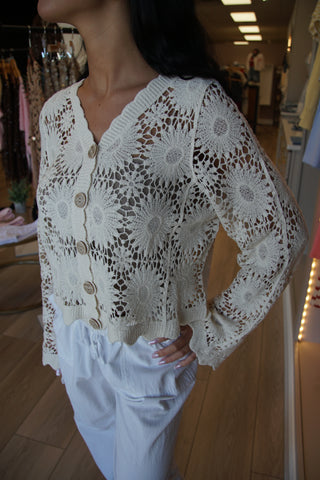 Floral Open-Front Crochet Cardigan