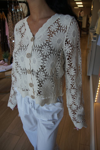 Floral Open-Front Crochet Cardigan