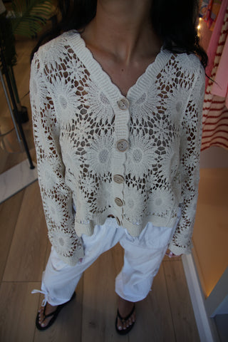 Floral Open-Front Crochet Cardigan