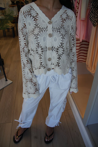 Floral Open-Front Crochet Cardigan