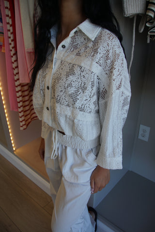 Textured Crochet Knit Button-Down