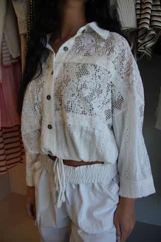 Textured Crochet Knit Button-Down
