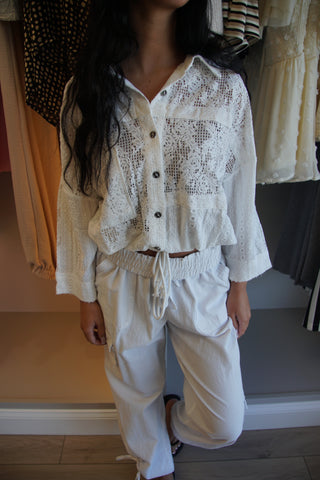 Textured Crochet Knit Button-Down