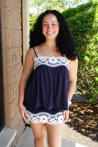 Floral Navy Lace Matching Set