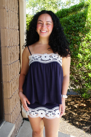 Floral Navy Lace Matching Set