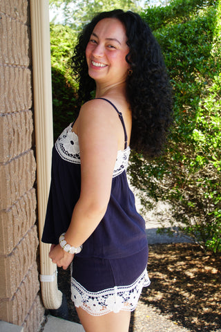 Floral Navy Lace Matching Set