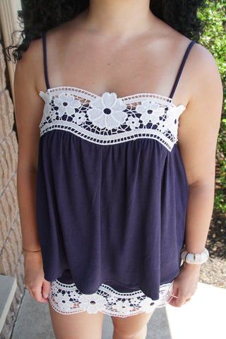 Floral Navy Lace Matching Set