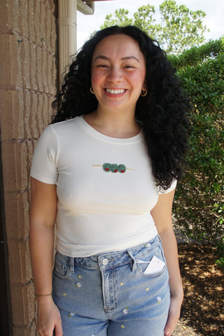Olive Beaded White Baby Tee