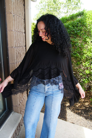 Sheer Chiffon Ruffle Poncho