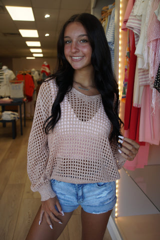 Peach Silver V-neck Sweater