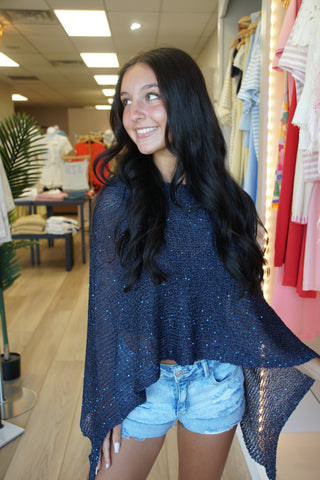 Navy Sequin Sweater Poncho
