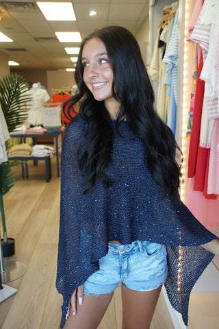 Navy Sequin Sweater Poncho