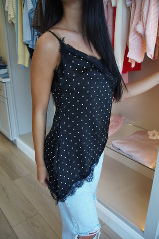 Black Polka Dot Satin Lace Cami