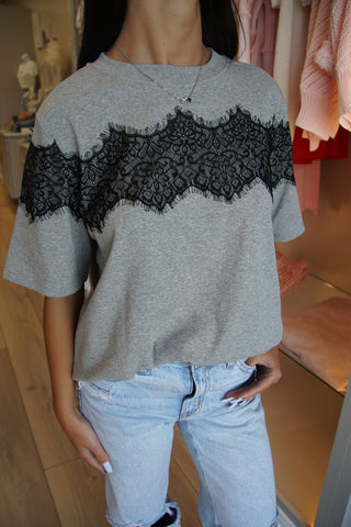Laced Detail Grey Boxy Tee