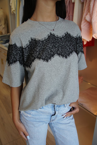 Laced Detail Grey Boxy Tee