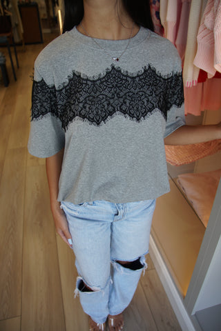 Laced Detail Grey Boxy Tee