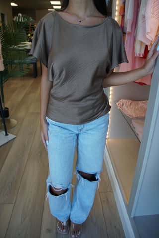Mocha Flutter Sleeve Blouse