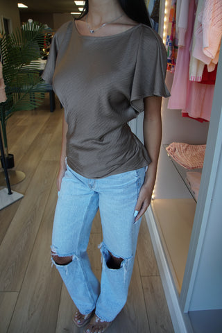 Mocha Flutter Sleeve Blouse