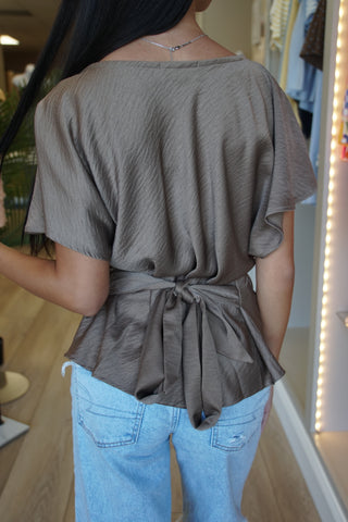 Mocha Flutter Sleeve Blouse